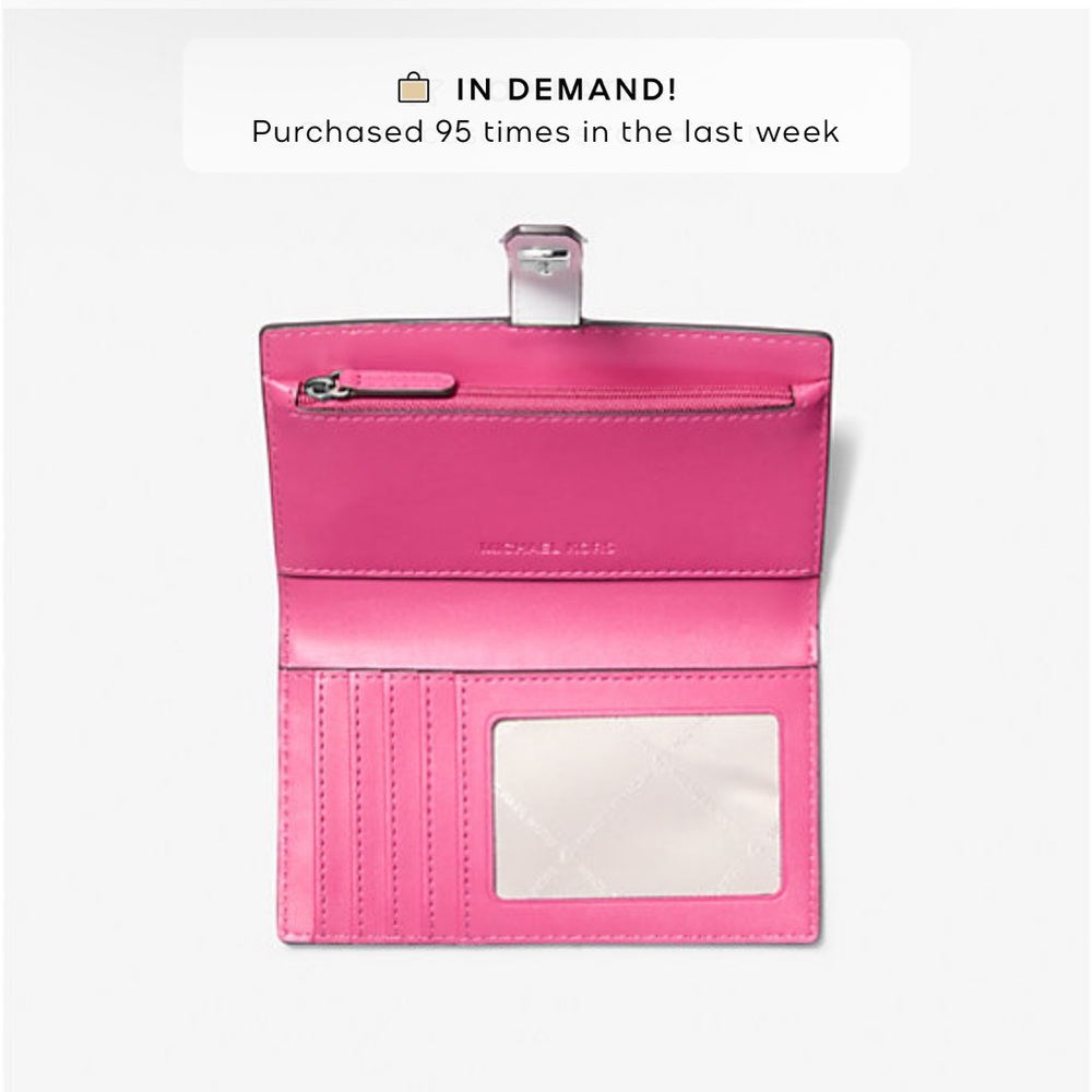 NWT Michael Kors Saffiano Leather Tote/Matching wallet set. Dragonfruit pink. - Picture 10 of 13